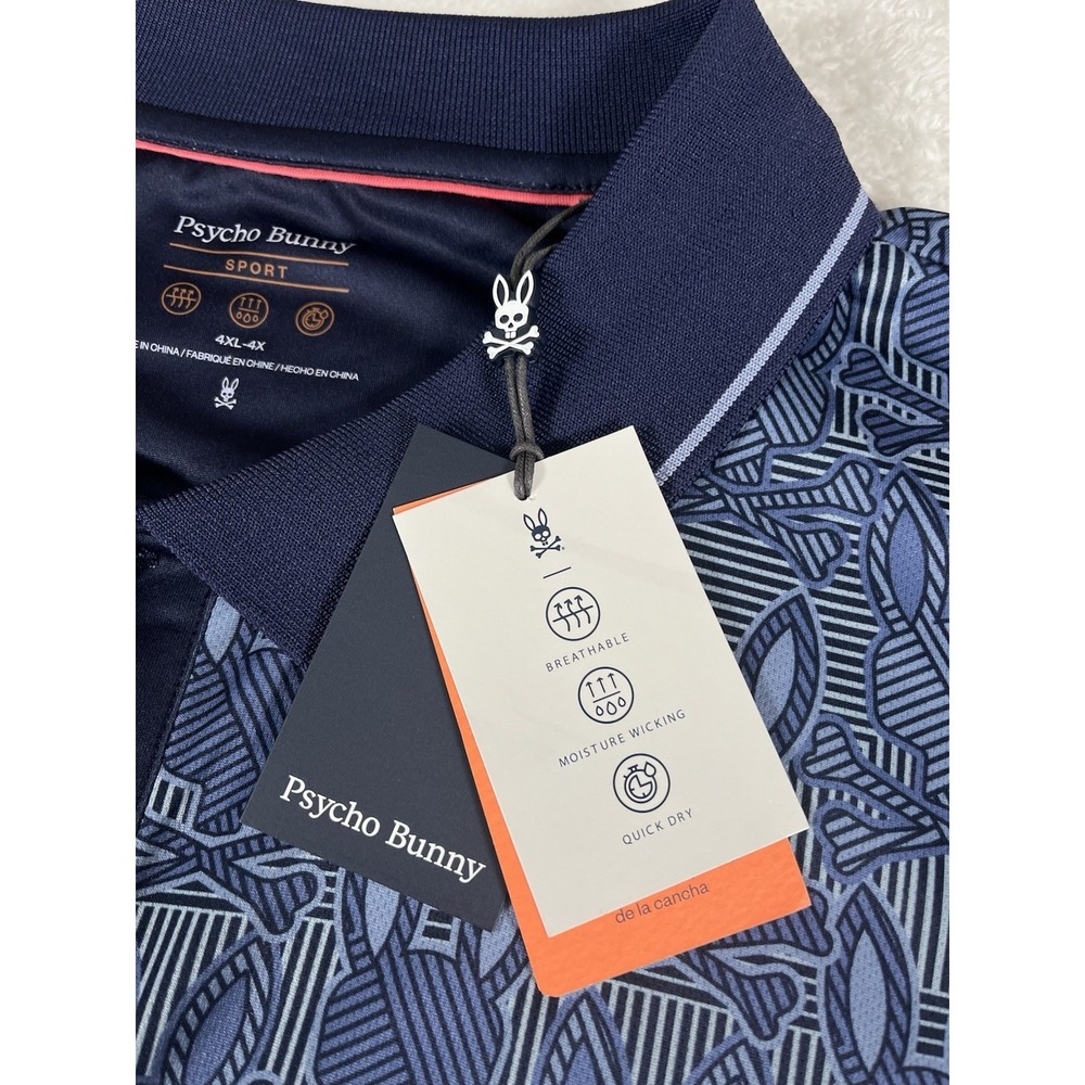 Psycho Bunny Reeves Bunny‎ Print Sport Evening Blue Polo Shirt Men's Sz 4XL NWT - Picture 5 of 9